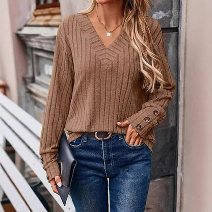 Sunken Stripe V neck Long Sleeved Sweater