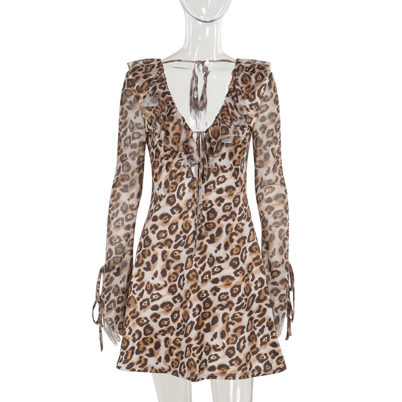 Leopard Print Long Sleeve Mini Dress